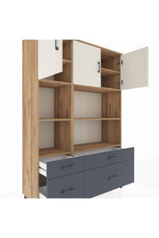 Hyperion Dolap 8 Raflı 4 Çekmeceli 3 Kapaklı 132x44x195 Çam-Aytaşı/Antrasit