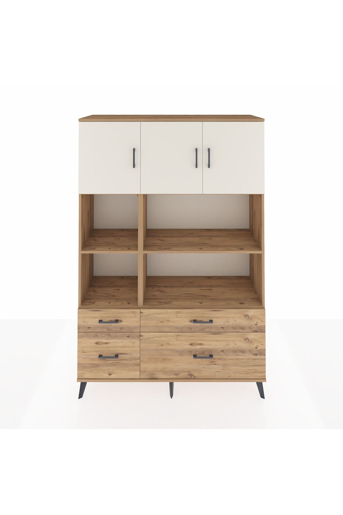 Hyperion Dolap 8 Raflı 4 Çekmeceli 3 Kapaklı 132x44x195 Çam-Aytaşı/Çam