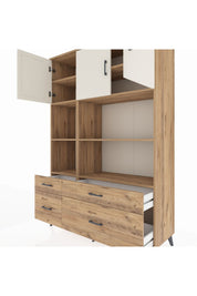 Hyperion Dolap 8 Raflı 4 Çekmeceli 3 Kapaklı 132x44x195 Çam-Aytaşı/Çam
