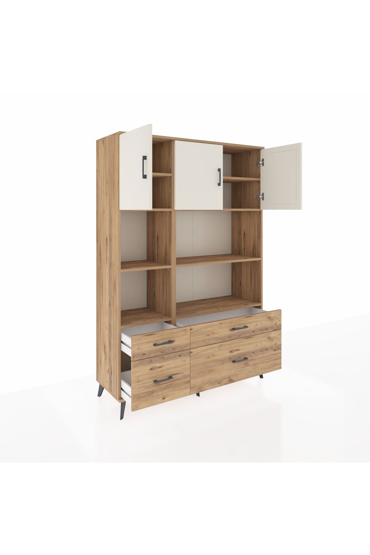 Hyperion Dolap 8 Raflı 4 Çekmeceli 3 Kapaklı 132x44x195 Çam-Aytaşı/Çam