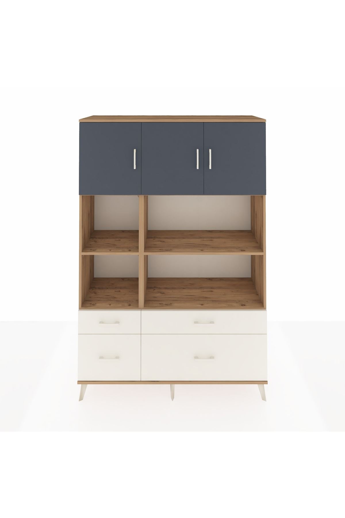 Hyperion Dolap 8 Raflı 4 Çekmeceli 3 Kapaklı 132x44x195 Çam-Antrasit/Aytaşı