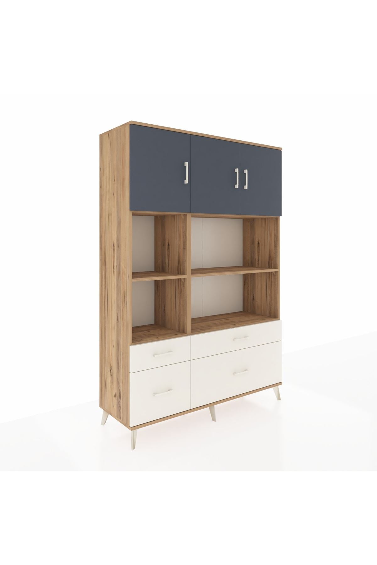 Hyperion Dolap 8 Raflı 4 Çekmeceli 3 Kapaklı 132x44x195 Çam-Antrasit/Aytaşı