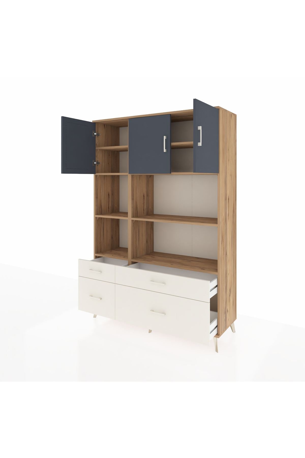 Hyperion Dolap 8 Raflı 4 Çekmeceli 3 Kapaklı 132x44x195 Çam-Antrasit/Aytaşı