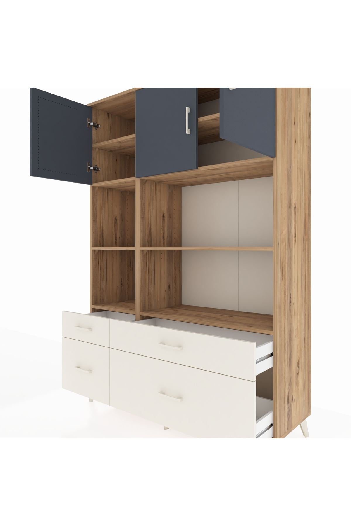 Hyperion Dolap 8 Raflı 4 Çekmeceli 3 Kapaklı 132x44x195 Çam-Antrasit/Aytaşı