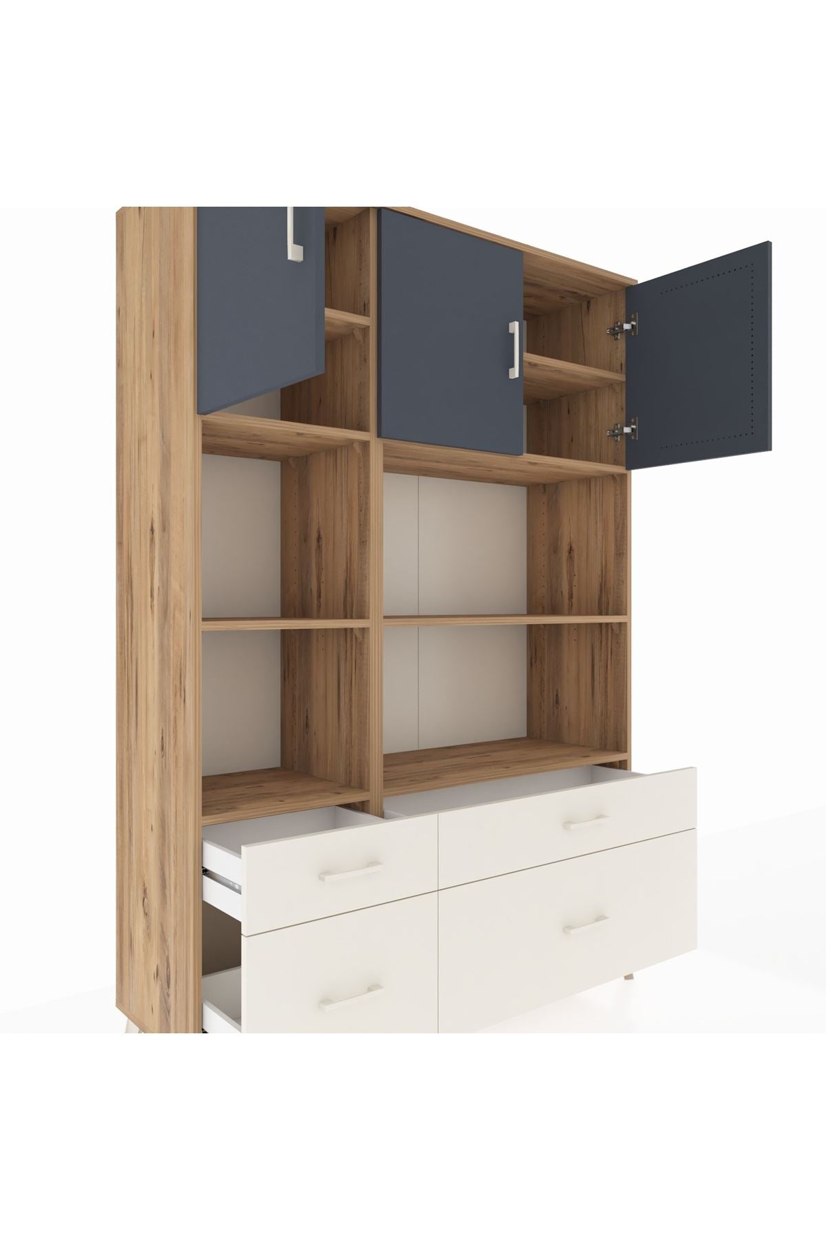 Hyperion Dolap 8 Raflı 4 Çekmeceli 3 Kapaklı 132x44x195 Çam-Antrasit/Aytaşı