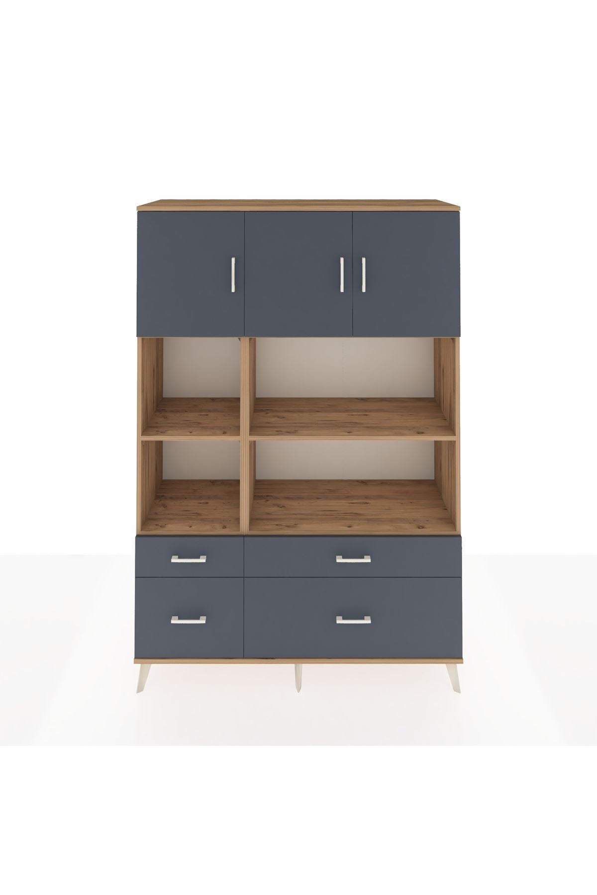 Hyperion Dolap 8 Raflı 4 Çekmeceli 3 Kapaklı 132x44x195 Çam-Antrasit/Antrasit