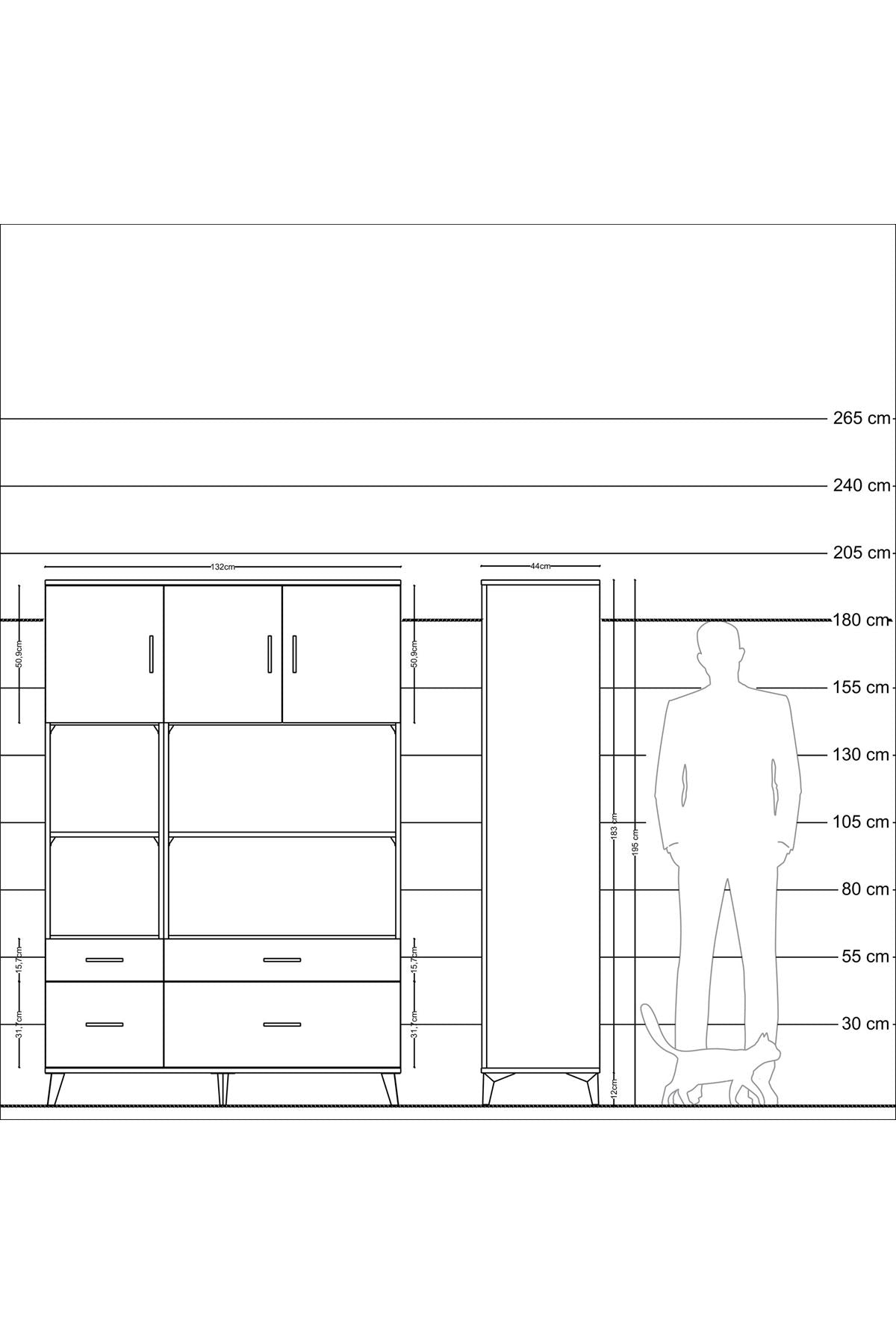 Hyperion Dolap 8 Raflı 4 Çekmeceli 3 Kapaklı 132x44x195 Çam-Antrasit/Aytaşı