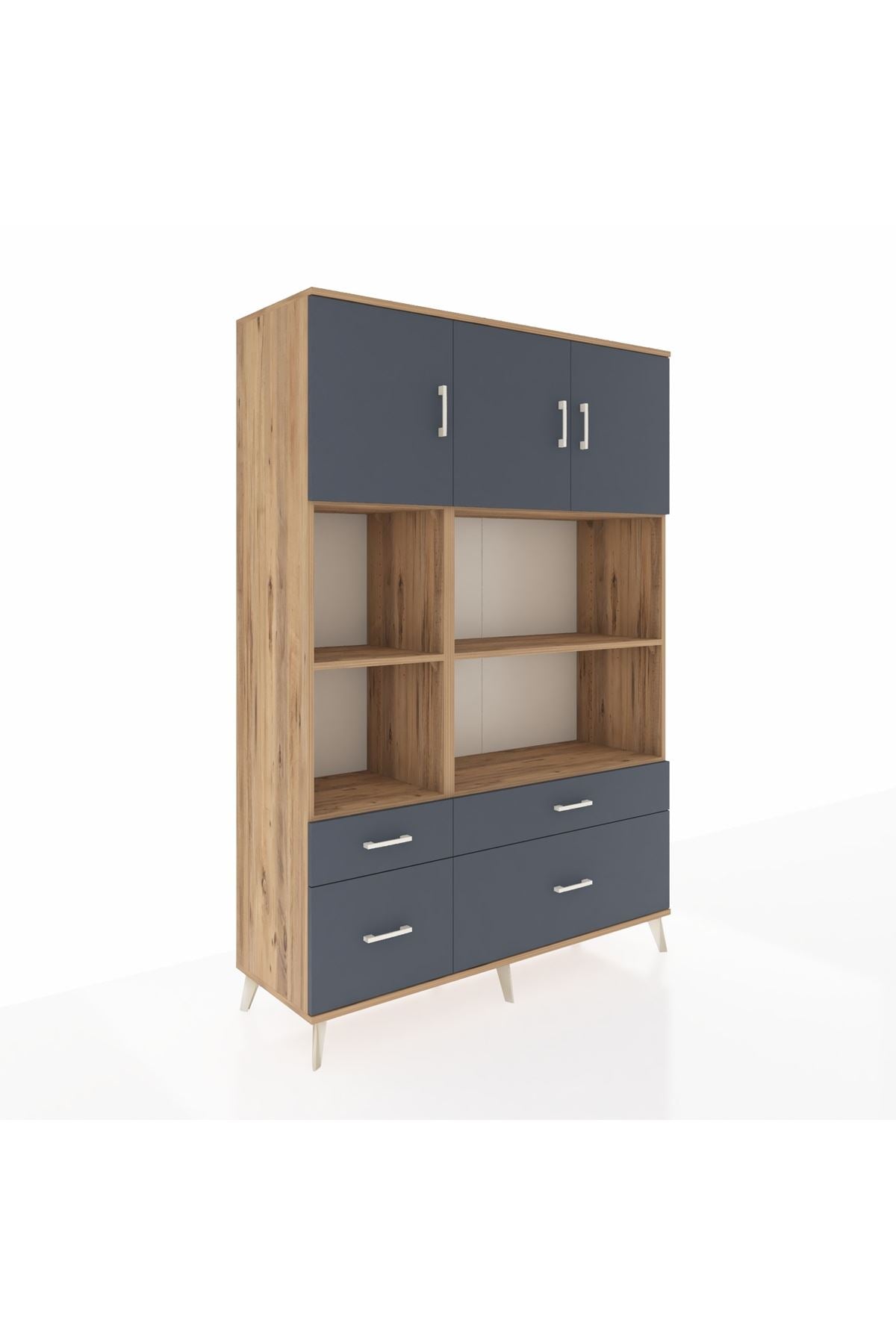 Hyperion Dolap 8 Raflı 4 Çekmeceli 3 Kapaklı 132x44x195 Çam-Antrasit/Antrasit