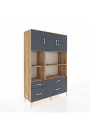 Hyperion Dolap 8 Raflı 4 Çekmeceli 3 Kapaklı 132x44x195 Çam-Antrasit/Antrasit