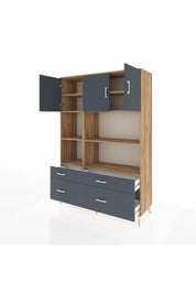 Hyperion Dolap 8 Raflı 4 Çekmeceli 3 Kapaklı 132x44x195 Çam-Antrasit/Antrasit