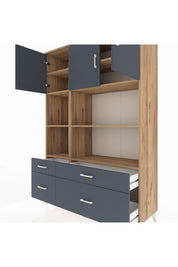Hyperion Dolap 8 Raflı 4 Çekmeceli 3 Kapaklı 132x44x195 Çam-Antrasit/Antrasit