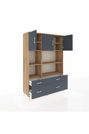 Hyperion Dolap 8 Raflı 4 Çekmeceli 3 Kapaklı 132x44x195 Çam-Antrasit/Antrasit
