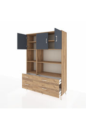 Hyperion Dolap 8 Raflı 4 Çekmeceli 3 Kapaklı 132x44x195 Çam-Antrasit/Çam