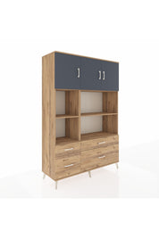 Hyperion Dolap 8 Raflı 4 Çekmeceli 3 Kapaklı 132x44x195 Çam-Antrasit/Çam