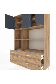 Hyperion Dolap 8 Raflı 4 Çekmeceli 3 Kapaklı 132x44x195 Çam-Antrasit/Çam