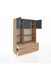 Hyperion Dolap 8 Raflı 4 Çekmeceli 3 Kapaklı 132x44x195 Çam-Antrasit/Çam