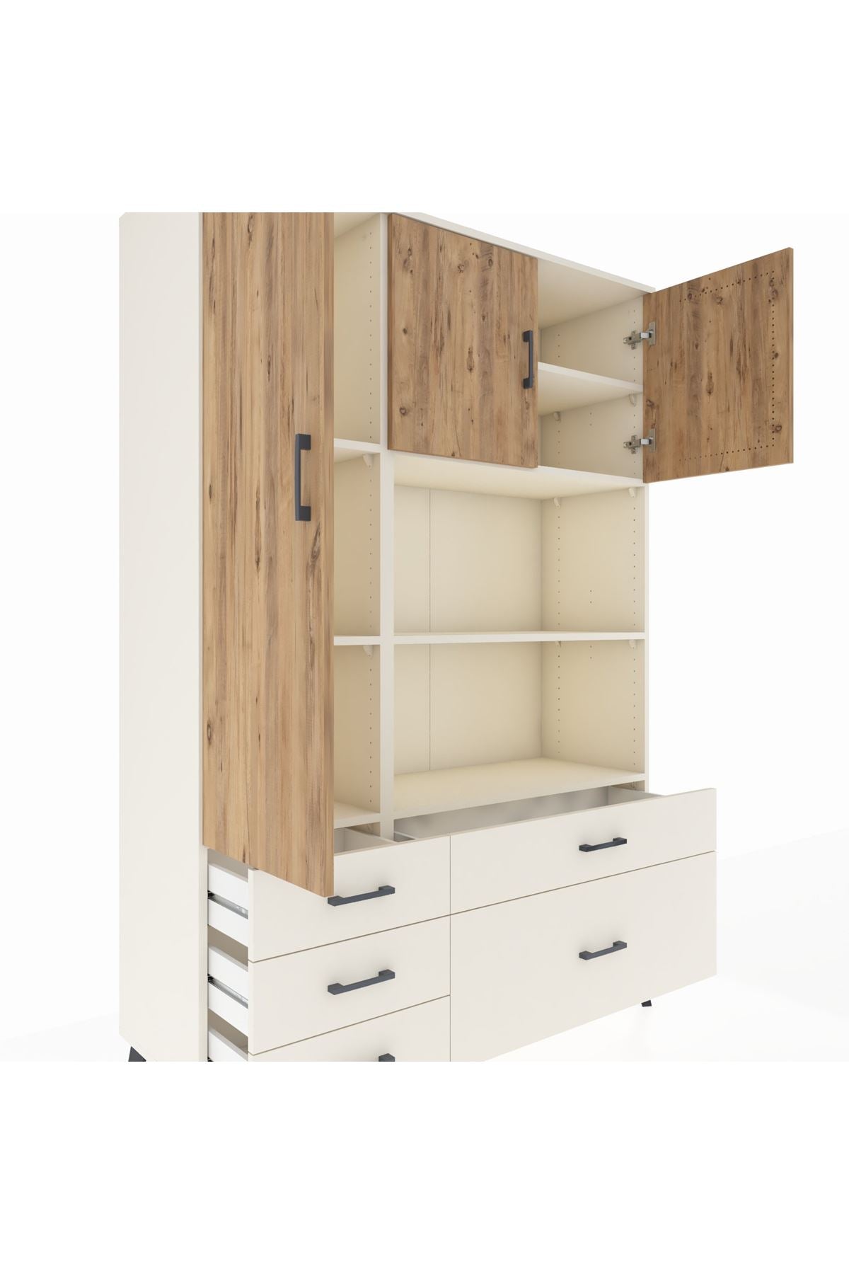 Hyperion Dolap 7 Raflı 5 Çekmeceli 3 Kapaklı 132x44x195 Aytaşı-Çam/Aytaşı