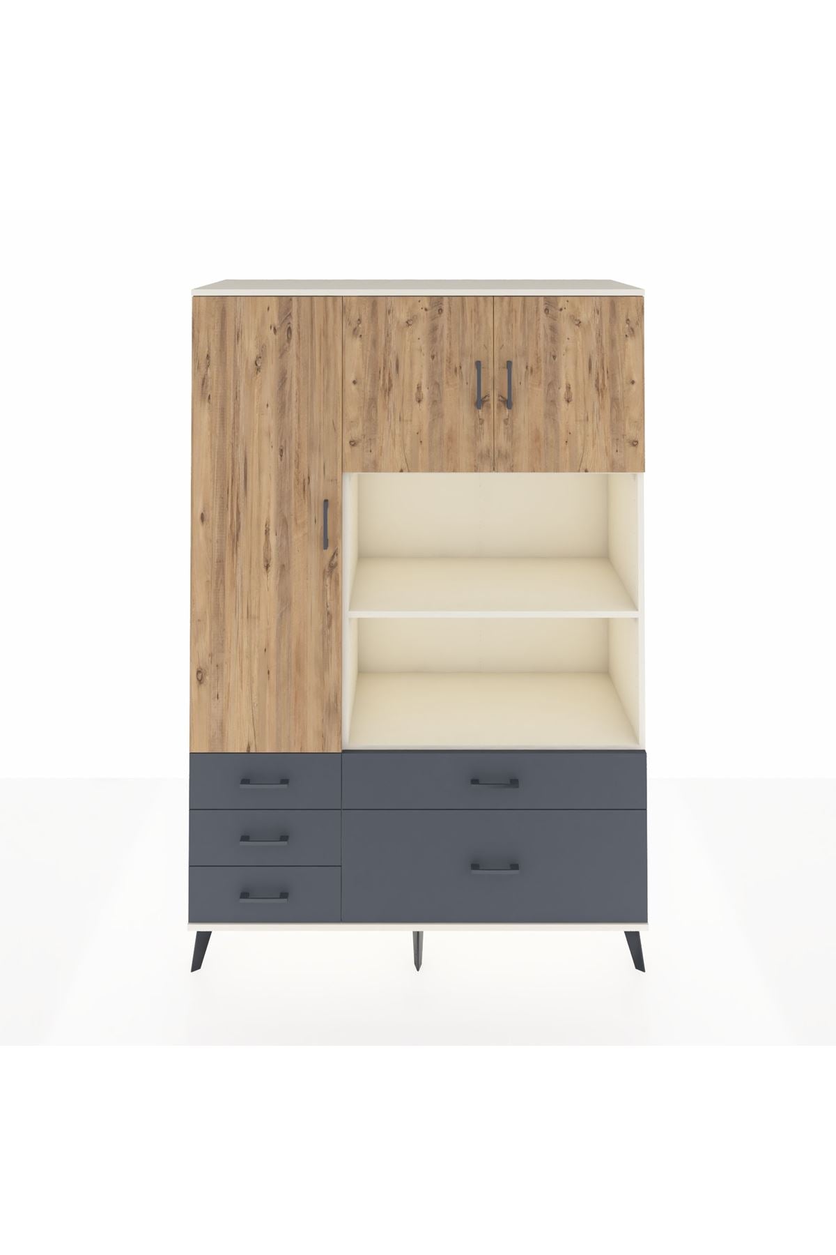 Hyperion Dolap 7 Raflı 5 Çekmeceli 3 Kapaklı 132x44x195 Aytaşı-Çam/Antrasit