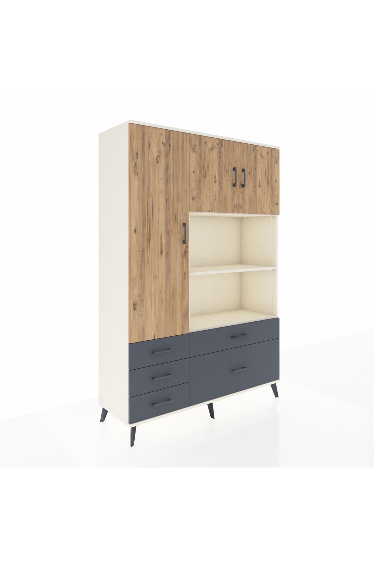 Hyperion Dolap 7 Raflı 5 Çekmeceli 3 Kapaklı 132x44x195 Aytaşı-Çam/Antrasit