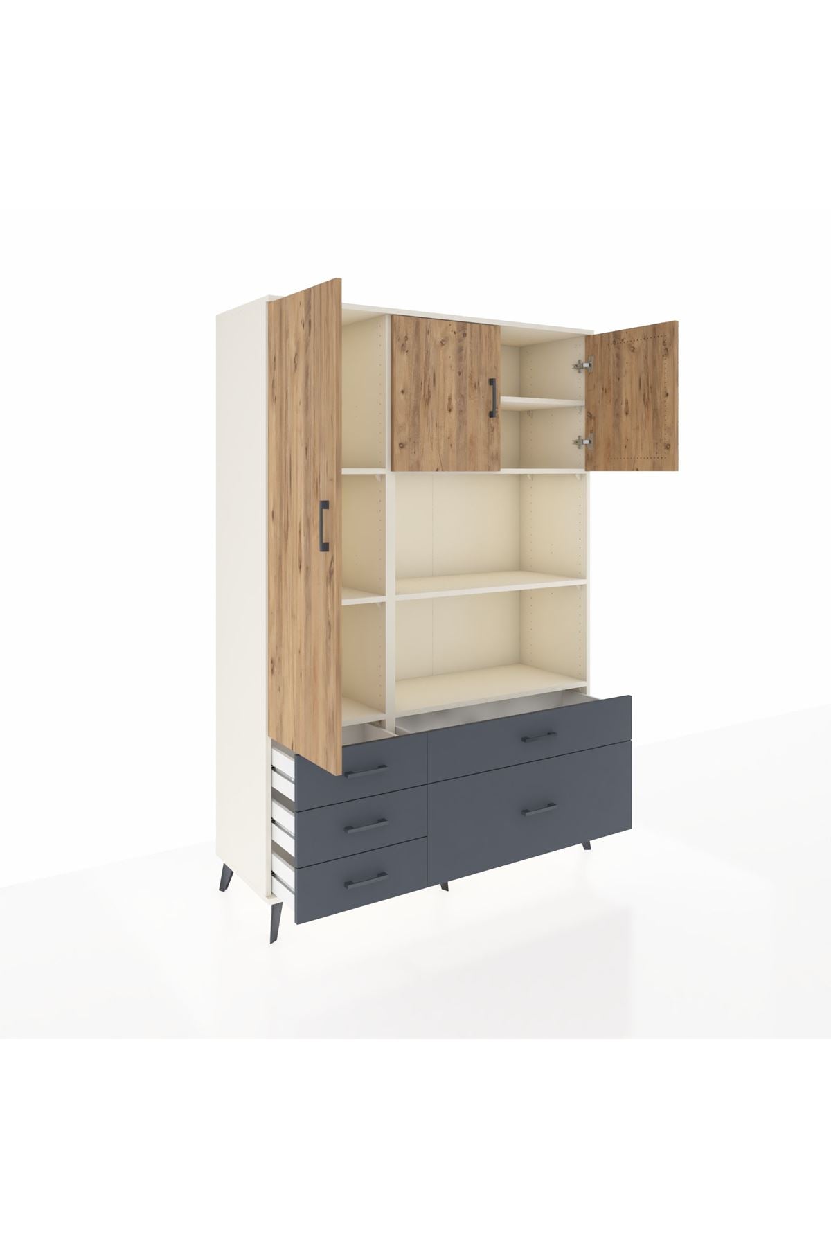 Hyperion Dolap 7 Raflı 5 Çekmeceli 3 Kapaklı 132x44x195 Aytaşı-Çam/Antrasit