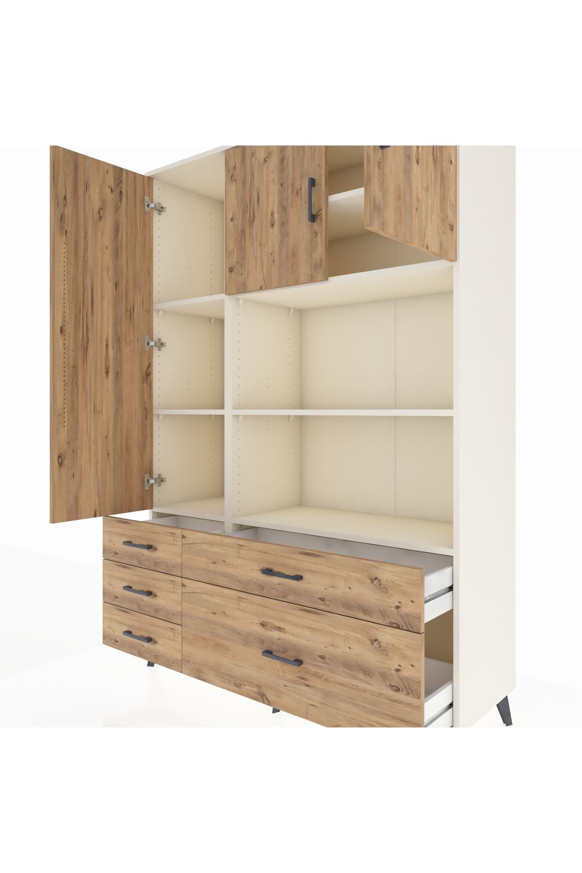 Hyperion Dolap 7 Raflı 5 Çekmeceli 3 Kapaklı 132x44x195 Aytaşı-Çam/Çam