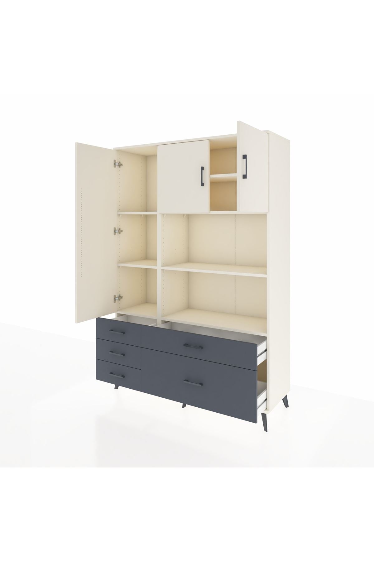 Hyperion Dolap 7 Raflı 5 Çekmeceli 3 Kapaklı 132x44x195 Aytaşı-Aytaşı/Antrasit