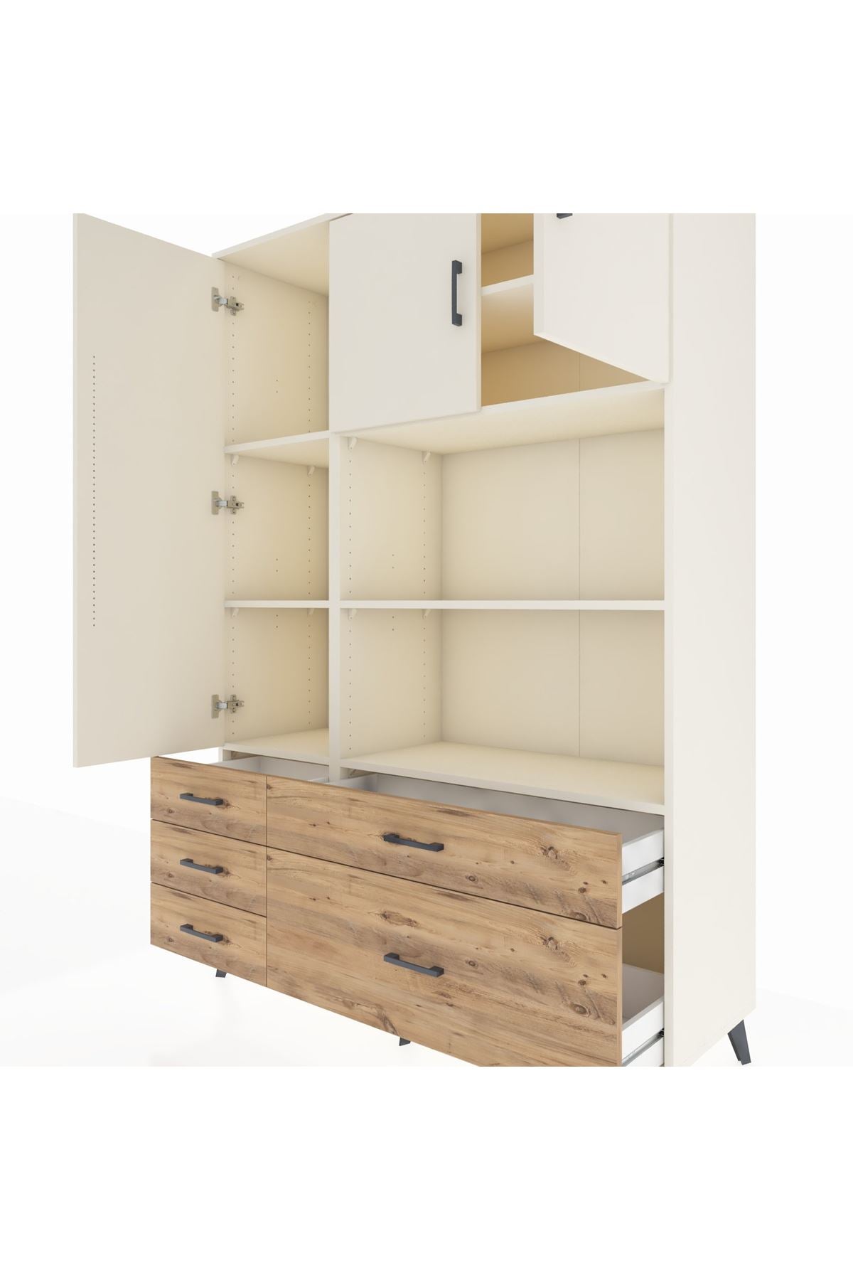 Hyperion Dolap 7 Raflı 5 Çekmeceli 3 Kapaklı 132x44x195 Aytaşı-Aytaşı/Çam