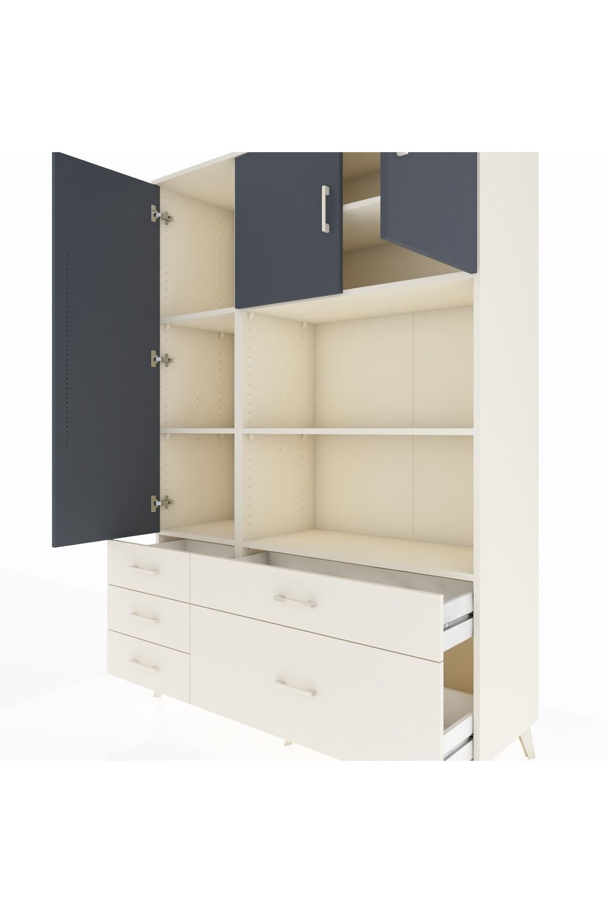 Hyperion Dolap 7 Raflı 5 Çekmeceli 3 Kapaklı 132x44x195 Aytaşı-Antrasit/Aytaşı