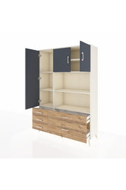 Hyperion Dolap 7 Raflı 5 Çekmeceli 3 Kapaklı 132x44x195 Aytaşı-Antrasit/Çam