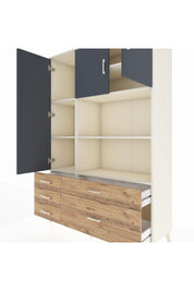 Hyperion Dolap 7 Raflı 5 Çekmeceli 3 Kapaklı 132x44x195 Aytaşı-Antrasit/Çam