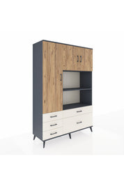 Hyperion Dolap 7 Raflı 5 Çekmeceli 3 Kapaklı 132x44x195 Antrasit-Çam/Aytaşı