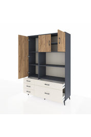 Hyperion Dolap 7 Raflı 5 Çekmeceli 3 Kapaklı 132x44x195 Antrasit-Çam/Aytaşı