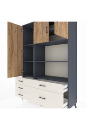 Hyperion Dolap 7 Raflı 5 Çekmeceli 3 Kapaklı 132x44x195 Antrasit-Çam/Aytaşı