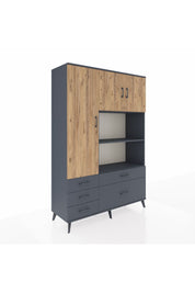 Hyperion Dolap 7 Raflı 5 Çekmeceli 3 Kapaklı 132x44x195 Antrasit-Çam/Antrasit