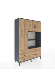 Hyperion Dolap 7 Raflı 5 Çekmeceli 3 Kapaklı 132x44x195 Antrasit-Çam/Çam