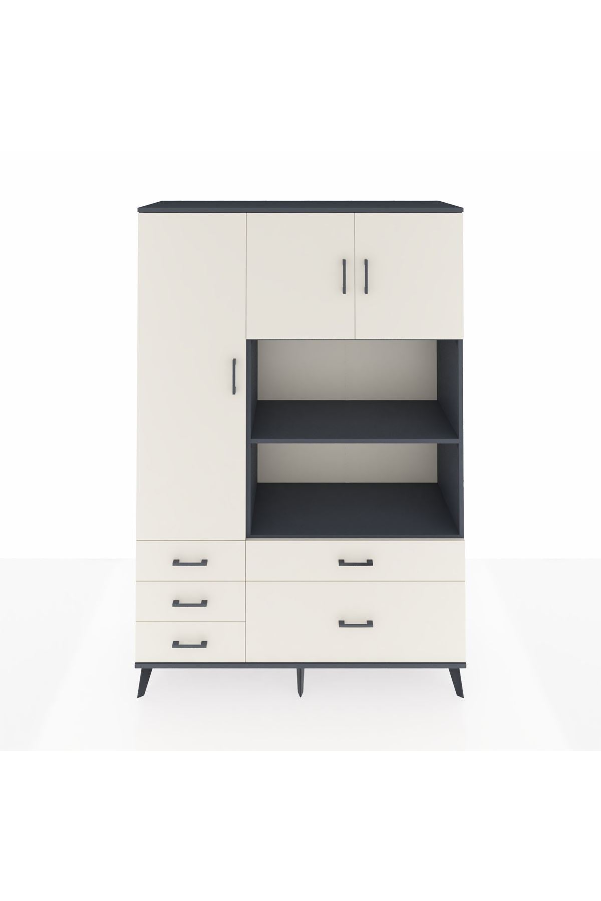 Hyperion Dolap 7 Raflı 5 Çekmeceli 3 Kapaklı 132x44x195 Antrasit-Aytaşı/Aytaşı