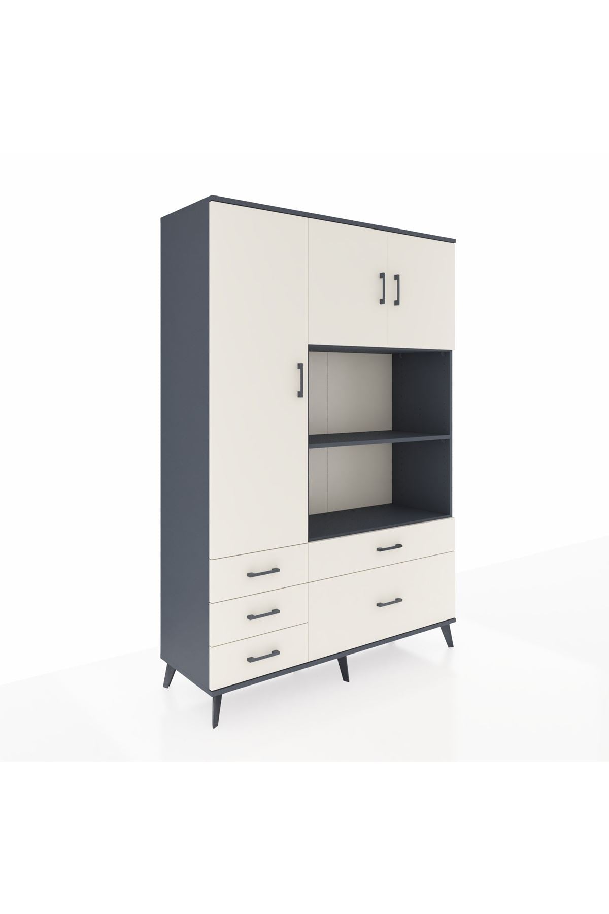 Hyperion Dolap 7 Raflı 5 Çekmeceli 3 Kapaklı 132x44x195 Antrasit-Aytaşı/Aytaşı