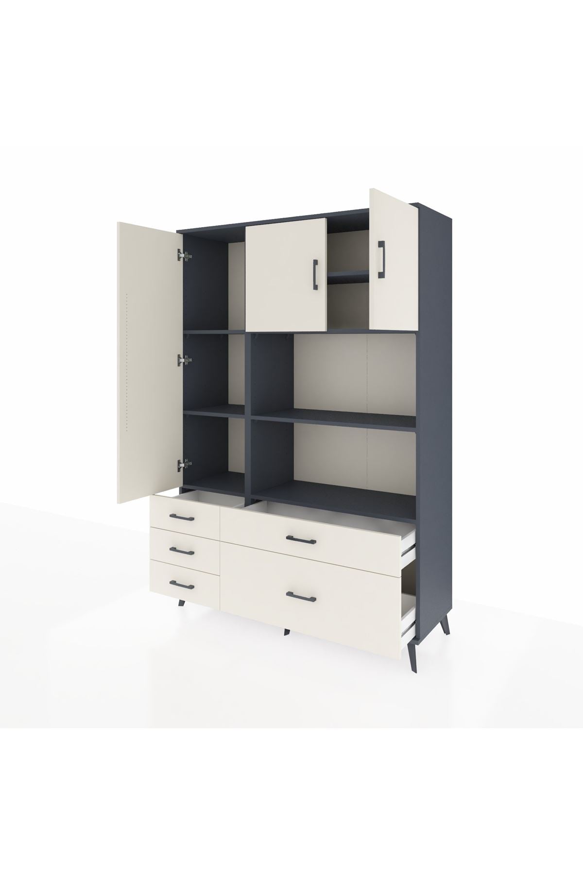Hyperion Dolap 7 Raflı 5 Çekmeceli 3 Kapaklı 132x44x195 Antrasit-Aytaşı/Aytaşı