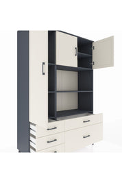 Hyperion Dolap 7 Raflı 5 Çekmeceli 3 Kapaklı 132x44x195 Antrasit-Aytaşı/Aytaşı