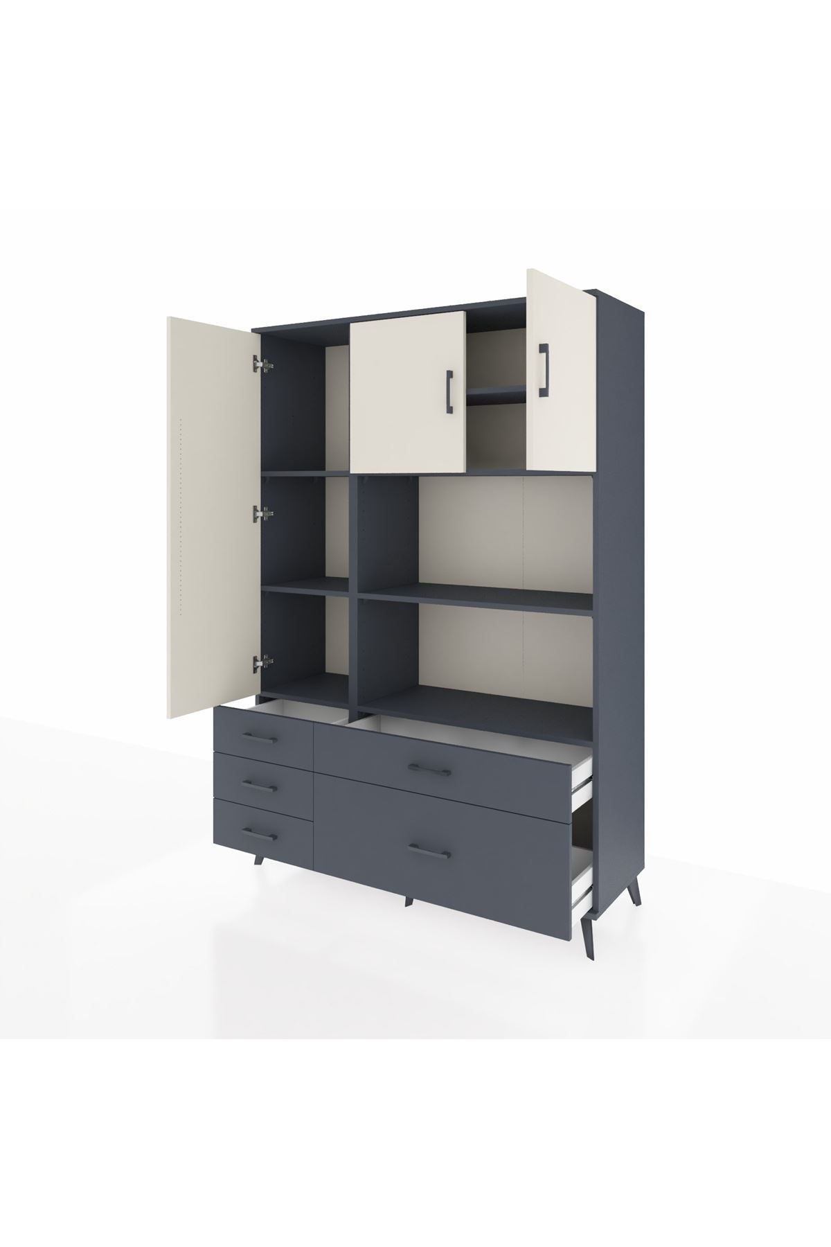 Hyperion Dolap 7 Raflı 5 Çekmeceli 3 Kapaklı 132x44x195 Antrasit-Aytaşı/Antrasit