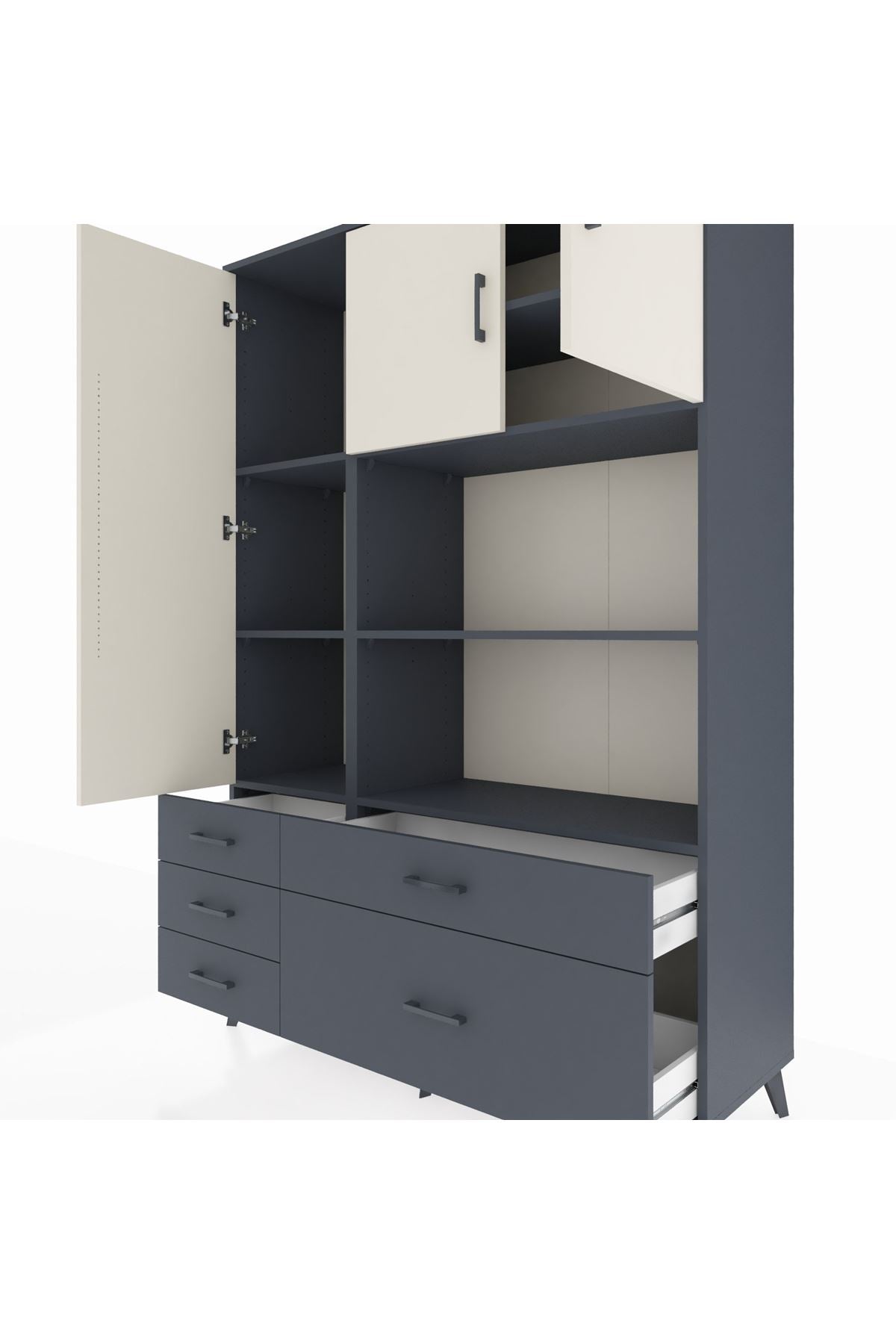 Hyperion Dolap 7 Raflı 5 Çekmeceli 3 Kapaklı 132x44x195 Antrasit-Aytaşı/Antrasit