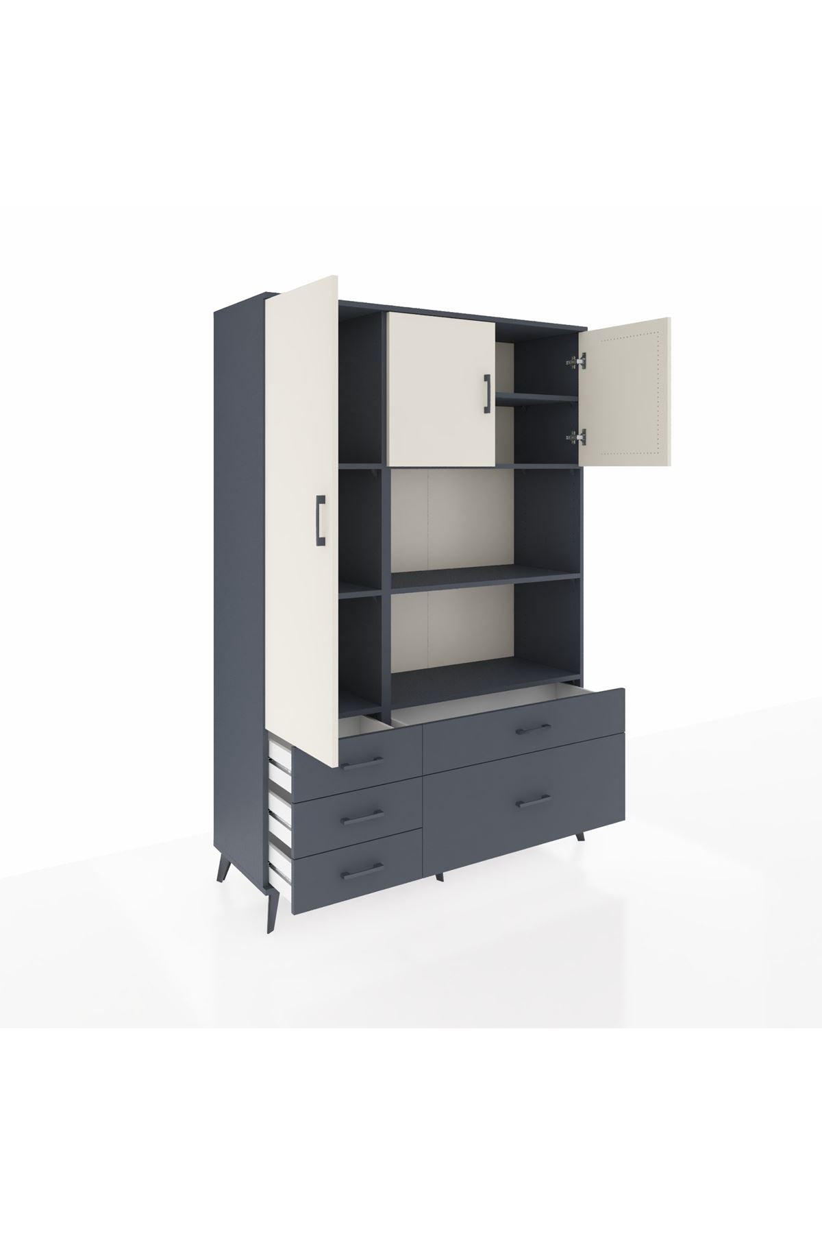 Hyperion Dolap 7 Raflı 5 Çekmeceli 3 Kapaklı 132x44x195 Antrasit-Aytaşı/Antrasit