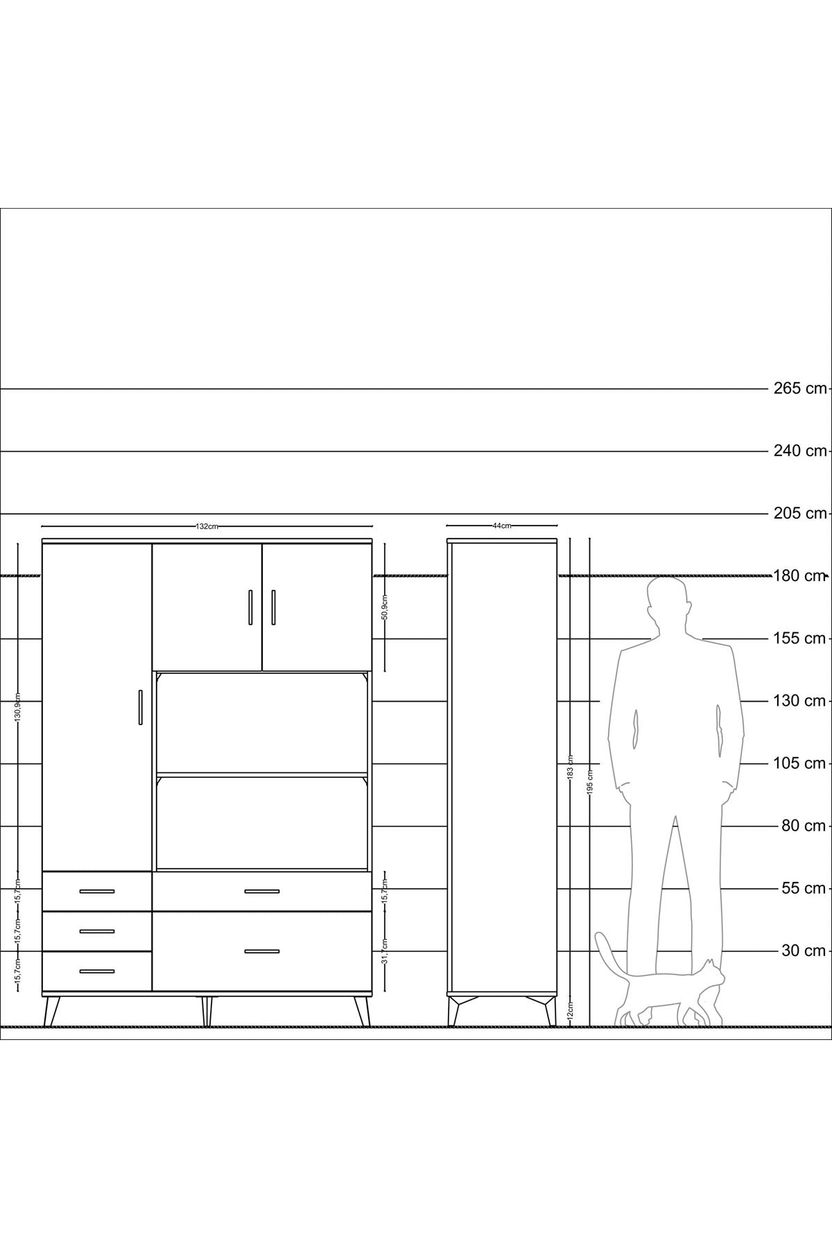 Hyperion Dolap 7 Raflı 5 Çekmeceli 3 Kapaklı 132x44x195 Antrasit-Aytaşı/Antrasit