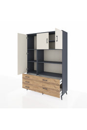 Hyperion Dolap 7 Raflı 5 Çekmeceli 3 Kapaklı 132x44x195 Antrasit-Aytaşı/Çam