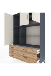 Hyperion Dolap 7 Raflı 5 Çekmeceli 3 Kapaklı 132x44x195 Antrasit-Aytaşı/Çam