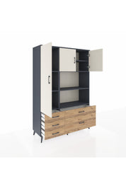 Hyperion Dolap 7 Raflı 5 Çekmeceli 3 Kapaklı 132x44x195 Antrasit-Aytaşı/Çam
