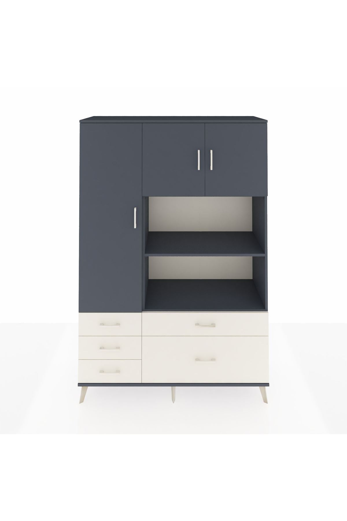 Hyperion Dolap 7 Raflı 5 Çekmeceli 3 Kapaklı 132x44x195 Antrasit-Antrasit/Aytaşı