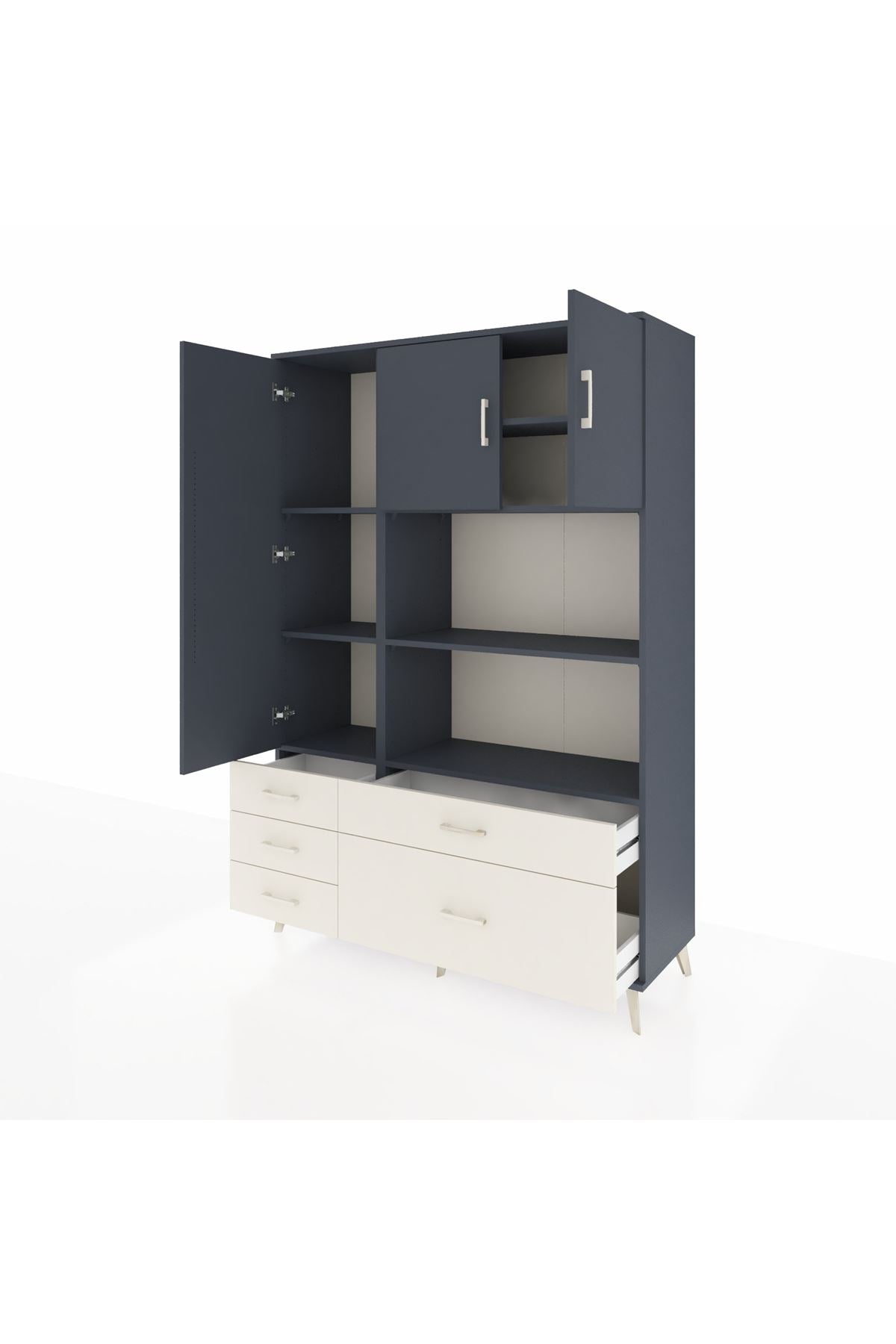 Hyperion Dolap 7 Raflı 5 Çekmeceli 3 Kapaklı 132x44x195 Antrasit-Antrasit/Aytaşı