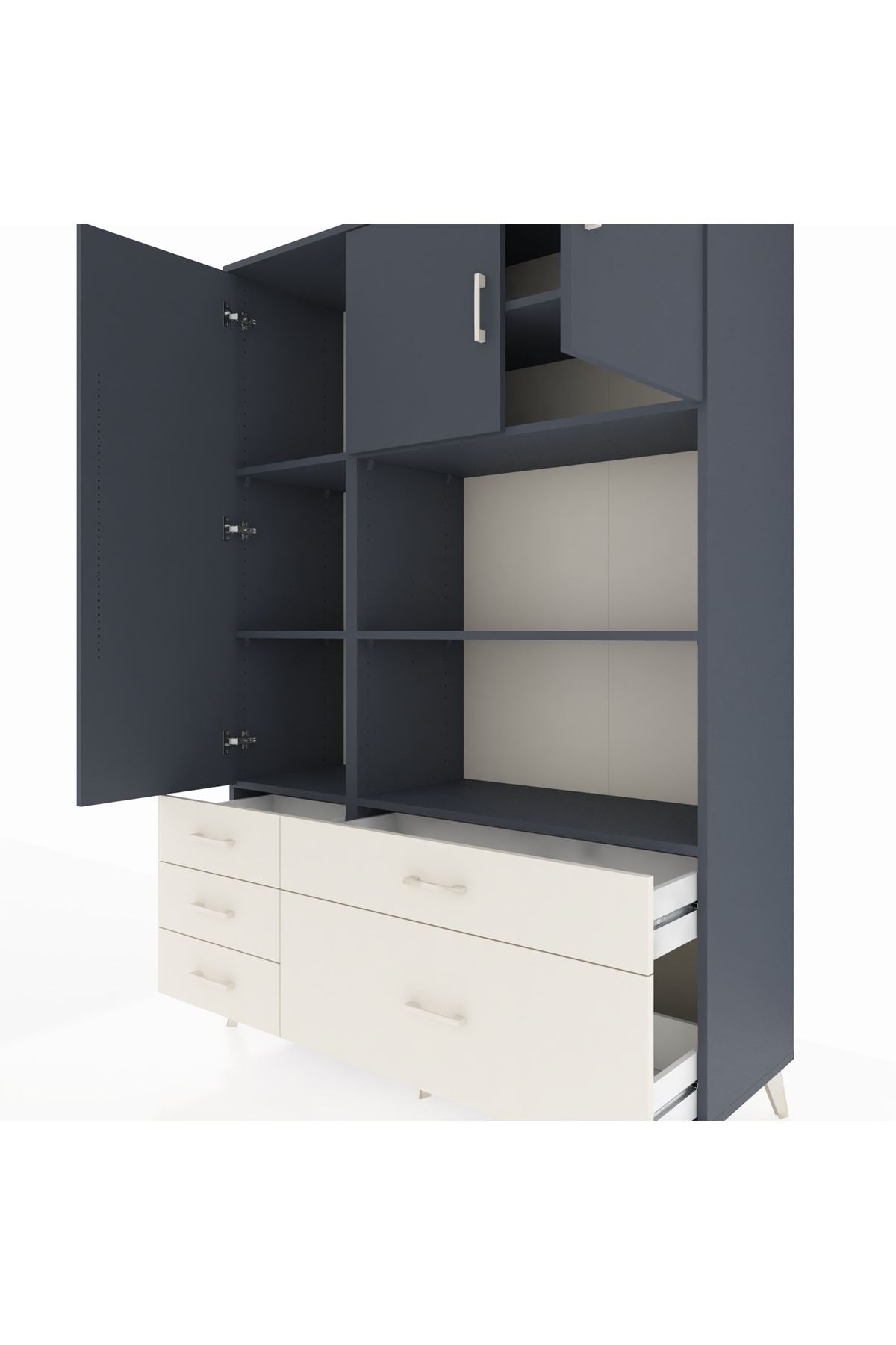 Hyperion Dolap 7 Raflı 5 Çekmeceli 3 Kapaklı 132x44x195 Antrasit-Antrasit/Aytaşı