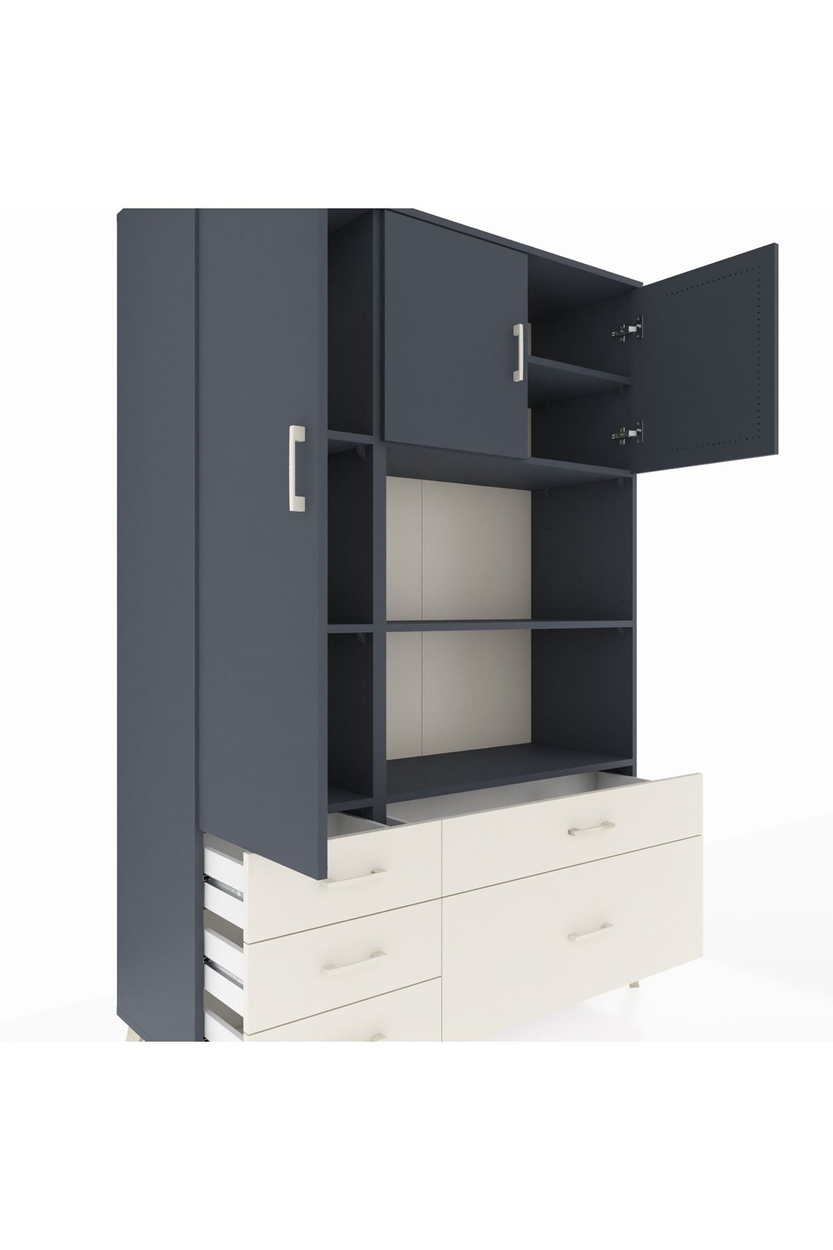 Hyperion Dolap 7 Raflı 5 Çekmeceli 3 Kapaklı 132x44x195 Antrasit-Antrasit/Aytaşı